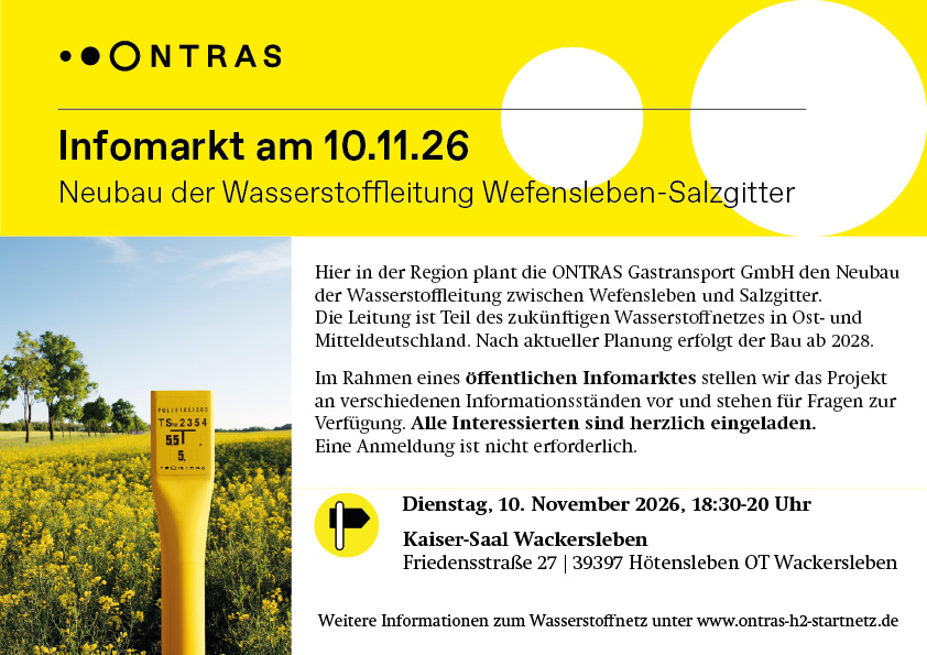 ONTRAS Infomarkt Wasserstoffleitung Wefensleben-Salzgitter ONTRAS H2-Startnetz